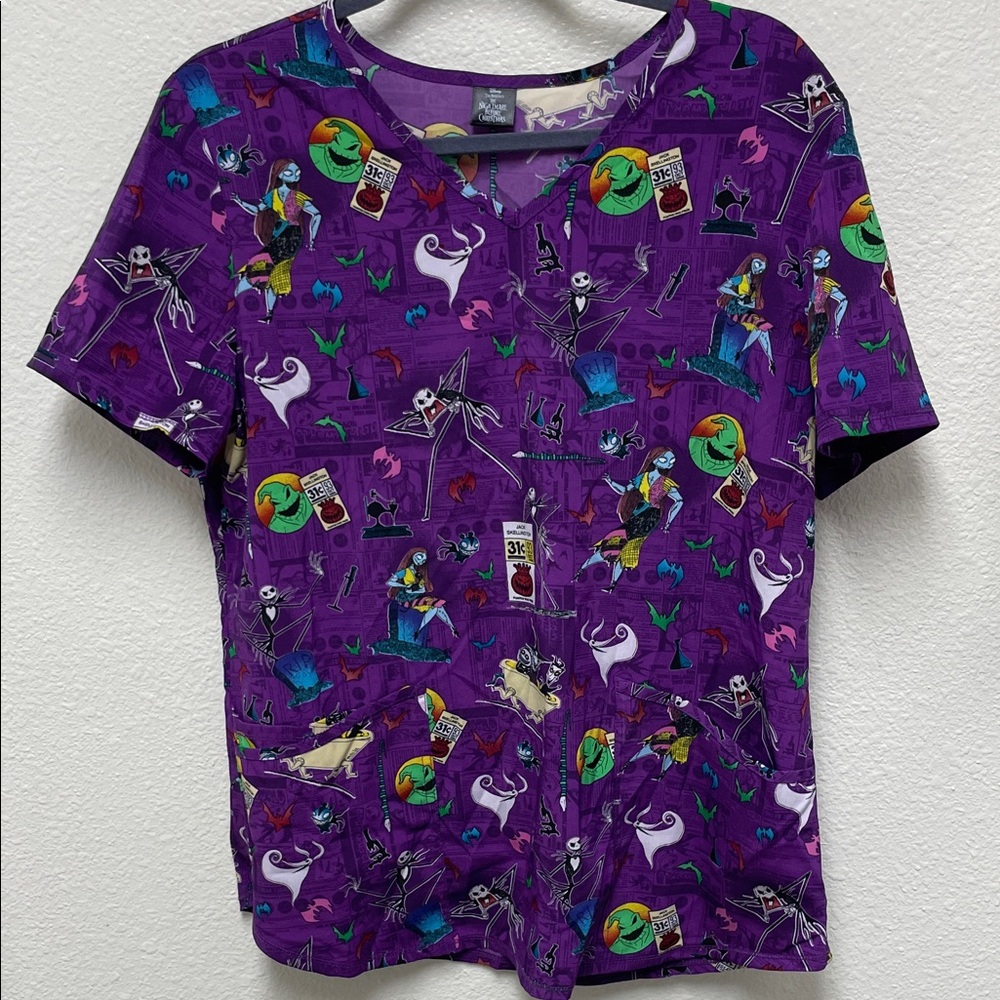Disney Purple Nightmare Before Christmas Scrub Top Size Medium